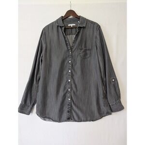 Foxcroft Womens Button Down Shirt Gray Long Sleeve Size 18 Tencel Casual Comfort